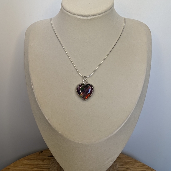 Aurora Borealis Opal Heart Necklace - Picture 11 of 11